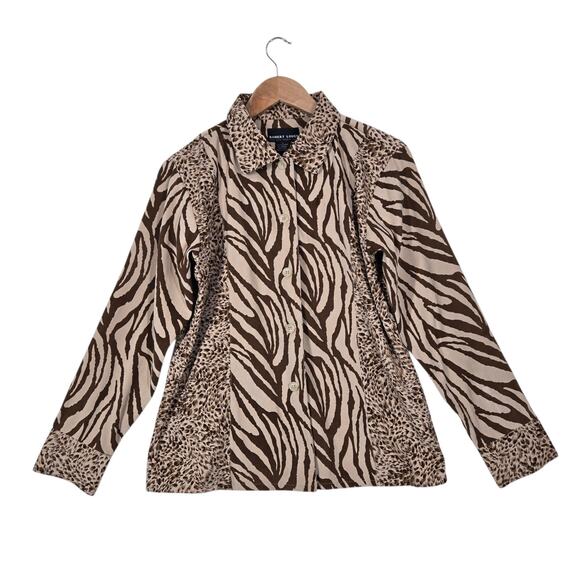 VTG Robert Louis Shirt Jacket Shacket sz M Brown Tan Animal Print Button Front - Picture 1 of 16